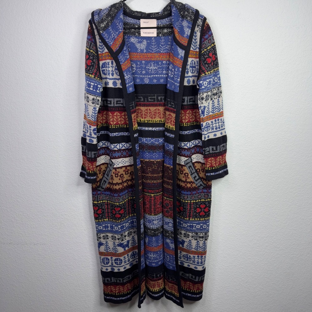 Aldo Martins Barcelona Hooded Duster Cardigan L Artsy Fair Isle Boho Maximalist